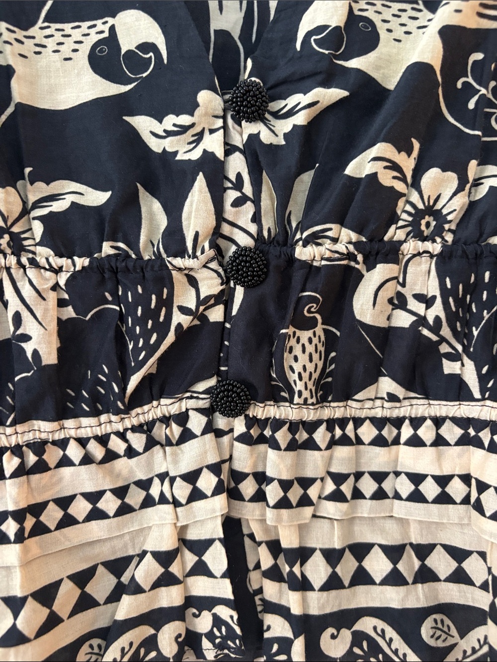 FARM Rio Black & Cream Bird and Floral Peasant Blouse - Picture 3 of 3